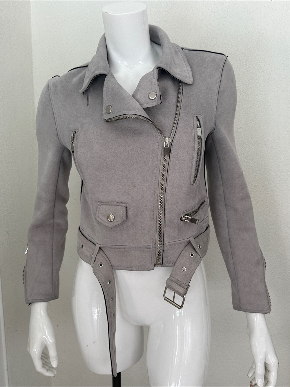 Zara UltraSuede Moto Jacket - Light Gray size XS- Excellent - Picture 9 of 13